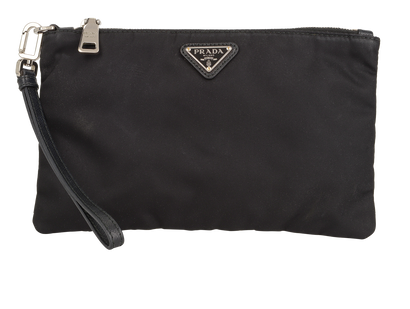 Prada Logo Plaque Pouch With Wristlet, front view